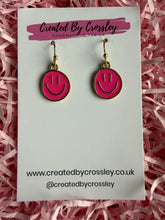 Load image into Gallery viewer, Pink Happy Face Charm Earrings
