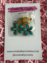 Load image into Gallery viewer, Blue Gem Flower Clip On Earrings
