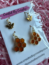 Load image into Gallery viewer, Honeycomb Mini Bee Earring Duo
