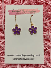 Load image into Gallery viewer, Purple Flower Charm Earrings
