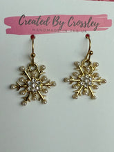 Load image into Gallery viewer, Sparkly Pearl Snowflake Charm Earrings
