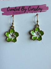 Load image into Gallery viewer, Green Flower Charm Earrings
