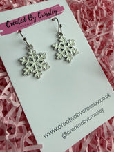 Load image into Gallery viewer, White Snowflake Charm Earrings
