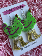 Load image into Gallery viewer, Green Chicken Charm Earrings
