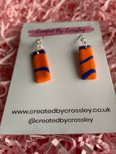 Load image into Gallery viewer, Orange Blue Rectangle Clay Earrings
