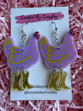 Load image into Gallery viewer, Purple Chicken Charm Earrings
