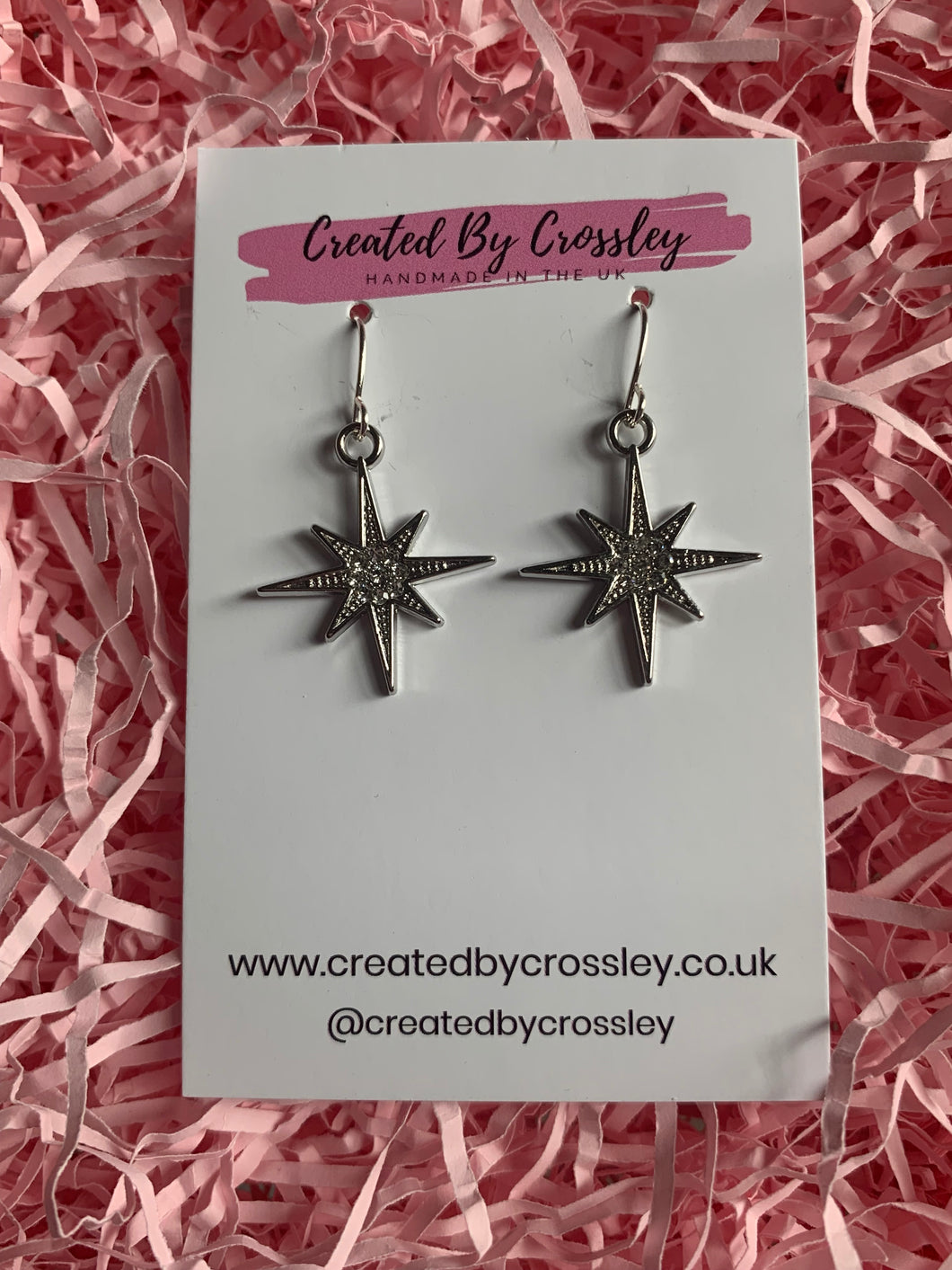 Silver Gem Star Charm Earrings