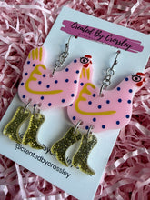 Load image into Gallery viewer, Pink Chicken Charm Earrings
