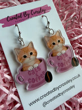 Load image into Gallery viewer, Coffee Cat Charm Earrings
