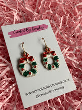 Load image into Gallery viewer, Large Christmas Wreath Charm Earrings
