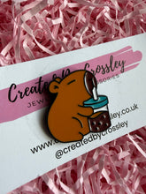 Load image into Gallery viewer, Boba Bubble Tea Capybara Pin Badge
