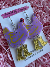 Load image into Gallery viewer, Purple Chicken Charm Earrings

