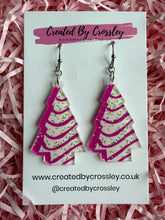 Load image into Gallery viewer, Pink Christmas Tree Charm Earrings
