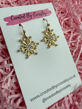 Load image into Gallery viewer, Sparkly Pearl Snowflake Charm Earrings
