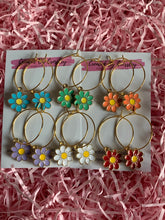 Load image into Gallery viewer, Colourful Daisy Charm Hoop Earrings
