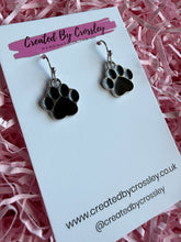Load image into Gallery viewer, Black Paw Print Charm Earrings
