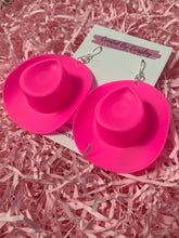 Load image into Gallery viewer, Large Pink Cowboy Hat Charm Earrings
