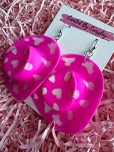 Load image into Gallery viewer, Pink Patterned Cowboy Hat Charm Earrings
