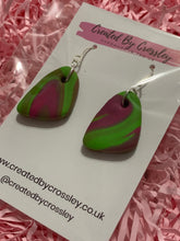 Load image into Gallery viewer, Green and Pink Swirl Clay Earrings
