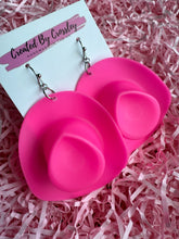 Load image into Gallery viewer, Large Pink Cowboy Hat Charm Earrings
