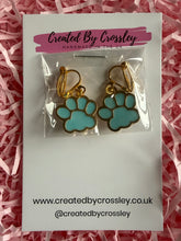Load image into Gallery viewer, Blue Paw Print Clip On Earrings
