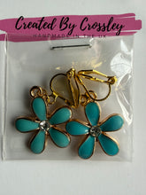 Load image into Gallery viewer, Blue Gem Flower Clip On Earrings
