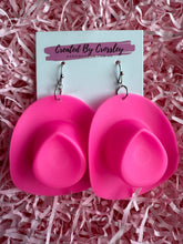 Load image into Gallery viewer, Large Pink Cowboy Hat Charm Earrings
