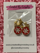 Load image into Gallery viewer, Snowflake Bauble Clip On Earrings
