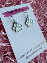 Load image into Gallery viewer, White Paw Print Charm Earrings
