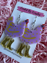 Load image into Gallery viewer, Purple Chicken Charm Earrings
