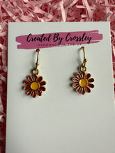 Load image into Gallery viewer, Red Flower Charm Earrings

