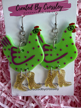 Load image into Gallery viewer, Green Chicken Charm Earrings
