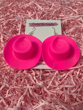 Load image into Gallery viewer, Large Pink Cowboy Hat Charm Earrings
