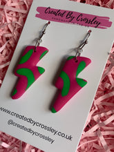 Load image into Gallery viewer, Pink Green Lightning Bolt Clay Earrings
