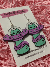 Load image into Gallery viewer, Alien Space Cat Charm Earrings
