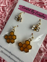 Load image into Gallery viewer, Honeycomb Mini Bee Earring Duo

