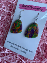 Load image into Gallery viewer, Green Purple Pattern Clay Earrings
