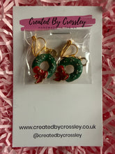 Load image into Gallery viewer, Christmas Wreath Clip On Earrings
