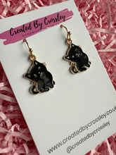 Load image into Gallery viewer, Black Cat Charm Earrings

