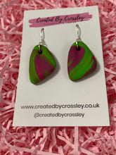 Load image into Gallery viewer, Green and Pink Swirl Clay Earrings
