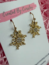Load image into Gallery viewer, Sparkly Pearl Snowflake Charm Earrings
