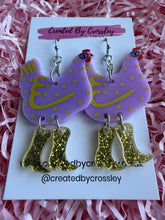 Load image into Gallery viewer, Purple Chicken Charm Earrings
