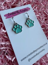 Load image into Gallery viewer, Light Blue Paw Print Charm Earrings
