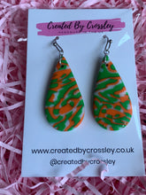 Load image into Gallery viewer, Green Pattern Teardrop Clay Earrings
