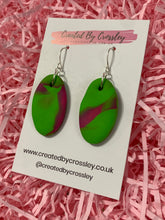 Load image into Gallery viewer, Green and Pink Oval Earrings
