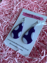 Load image into Gallery viewer, Purple Pattern Teardrop Clay Earrings
