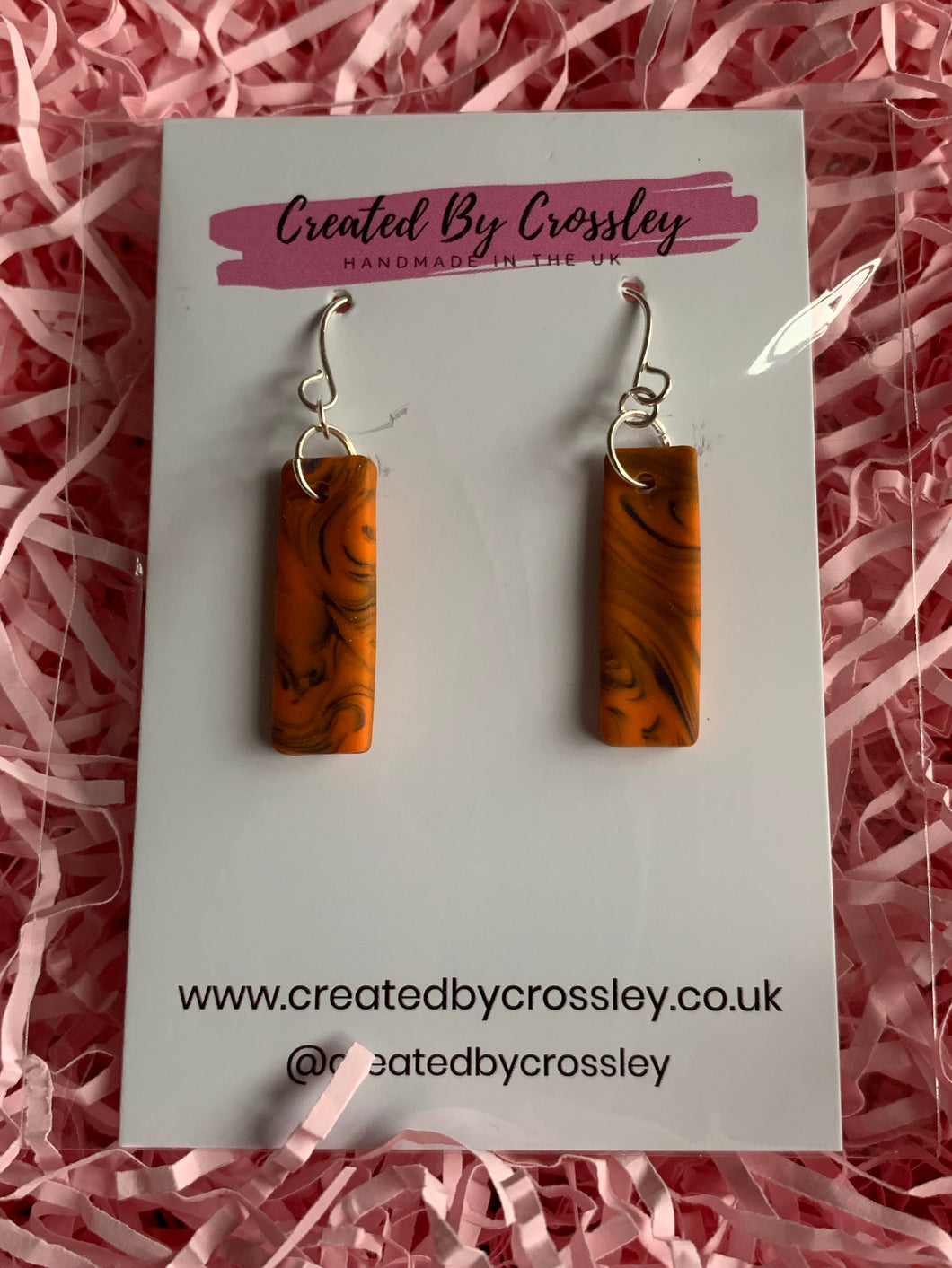 Orange Blue Rectangle Clay Earrings