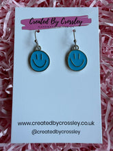 Load image into Gallery viewer, Blue Happy Face Charm Earrings

