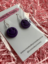 Load image into Gallery viewer, Purple Smiley Face Clay Earrings
