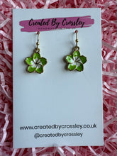 Load image into Gallery viewer, Green Flower Charm Earrings
